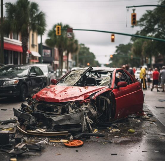 Car accident on a busy Tallahassee road highlighting the concept of liability and fault.